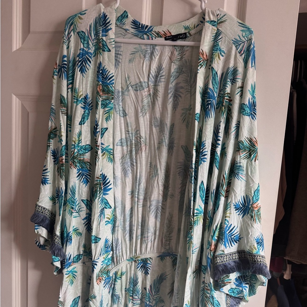 RXB Leaf Pattern Kimono in Blue and Green
